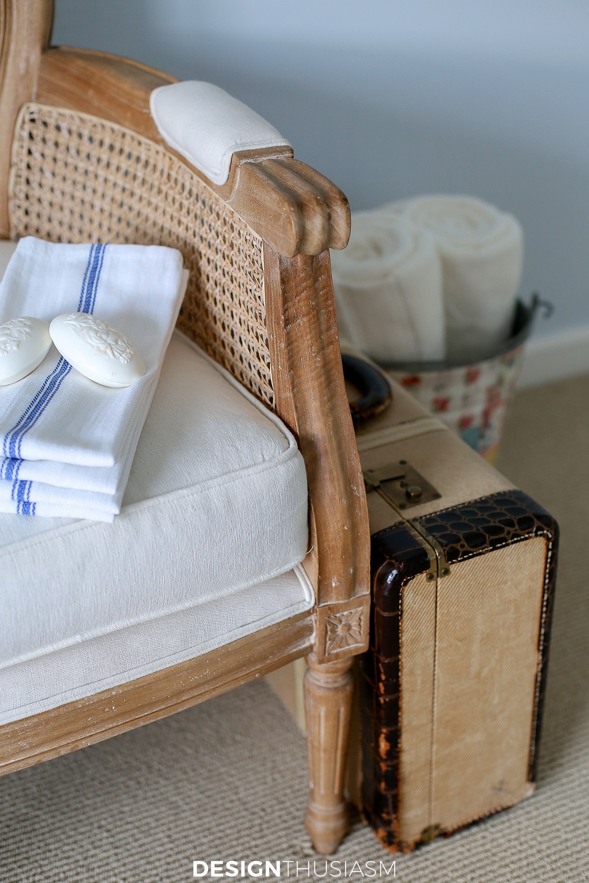 french blue bedroom soap and guest towels
