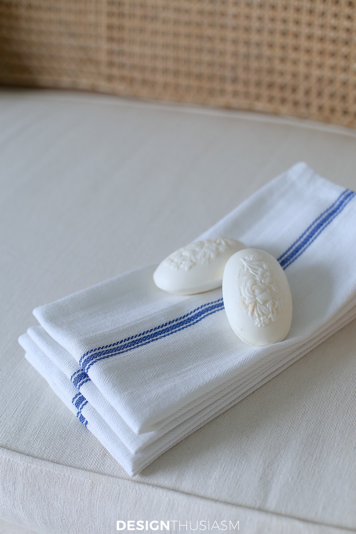 french blue guest room soap and hand towels