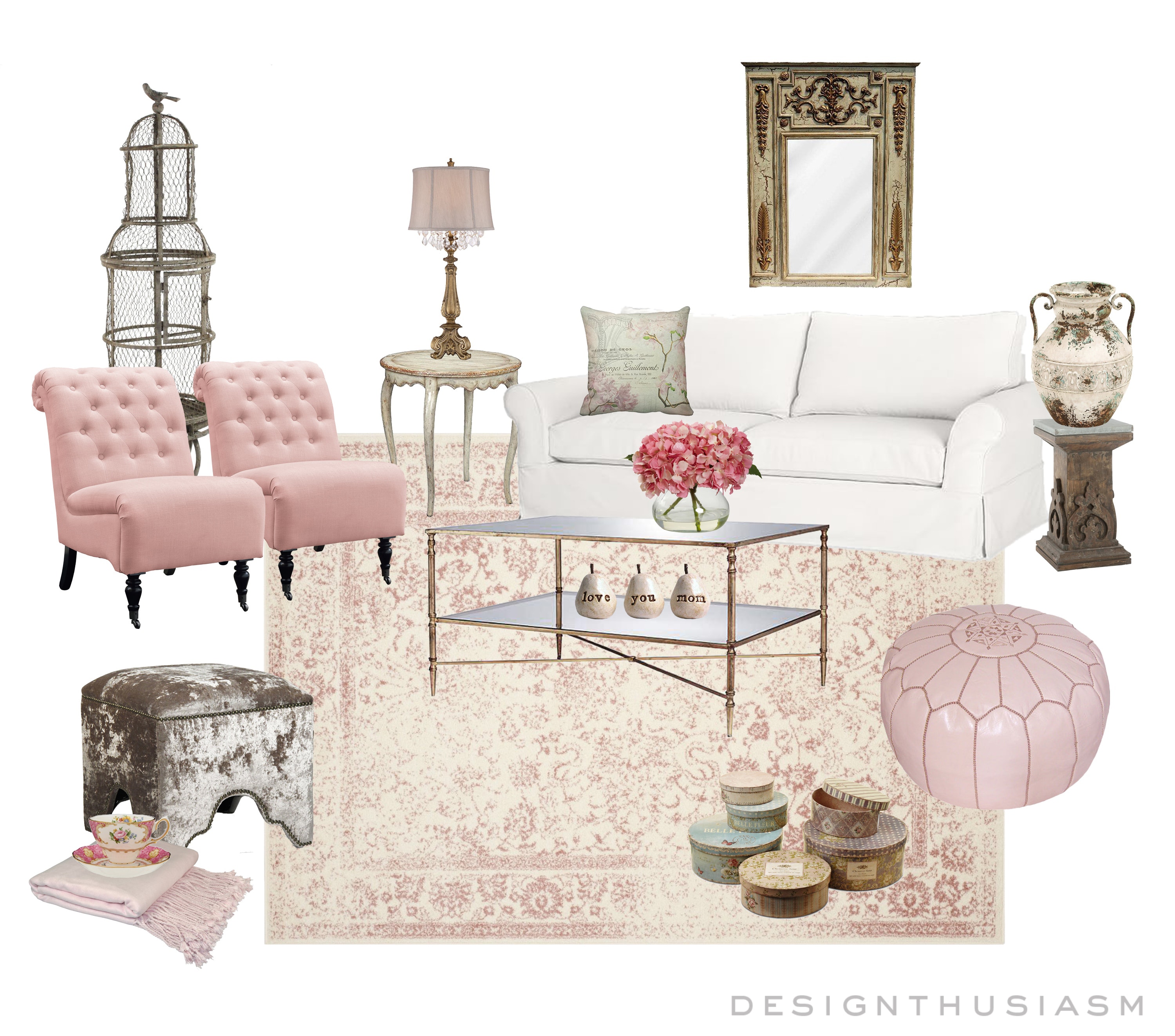 E-Design | Feminine Pink Living Room | terilynadamsblog.com