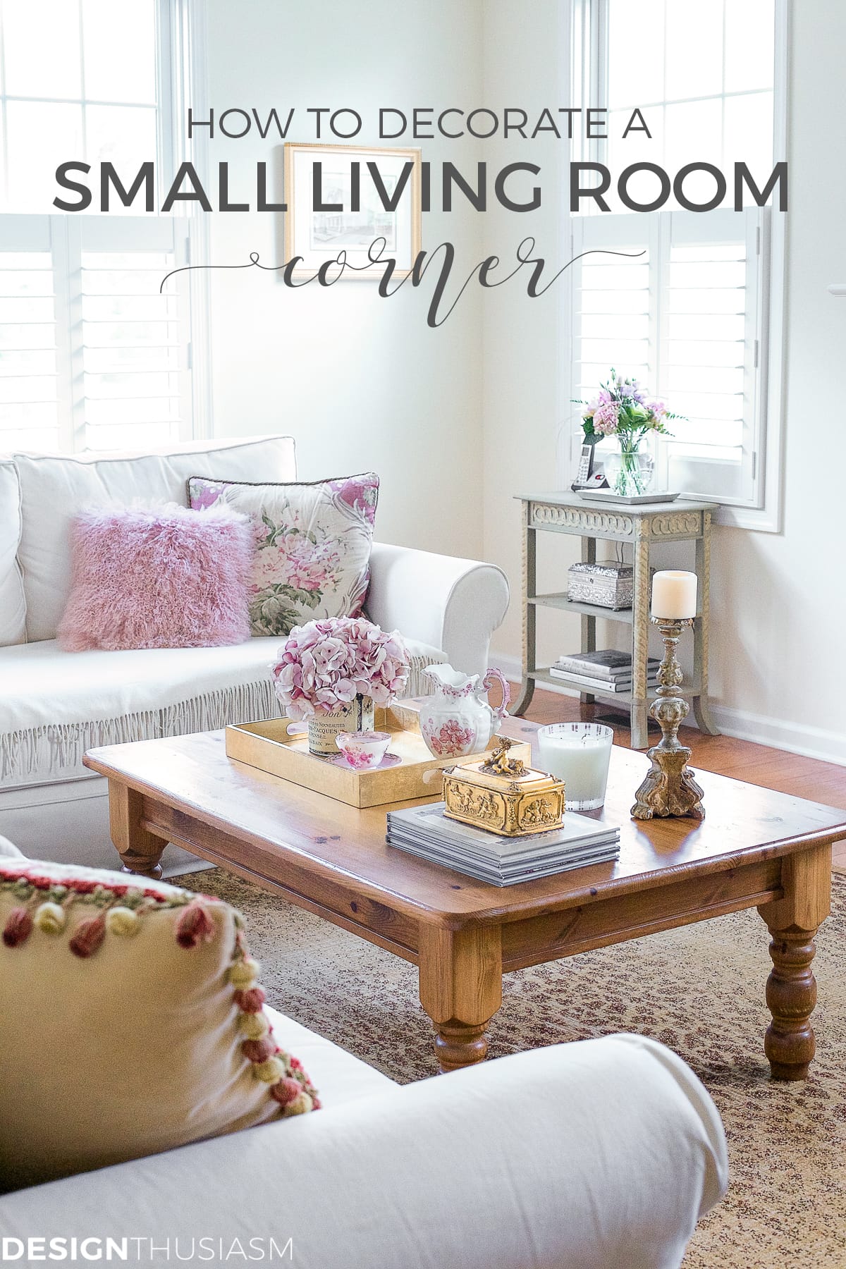 french country living room with a small accent table