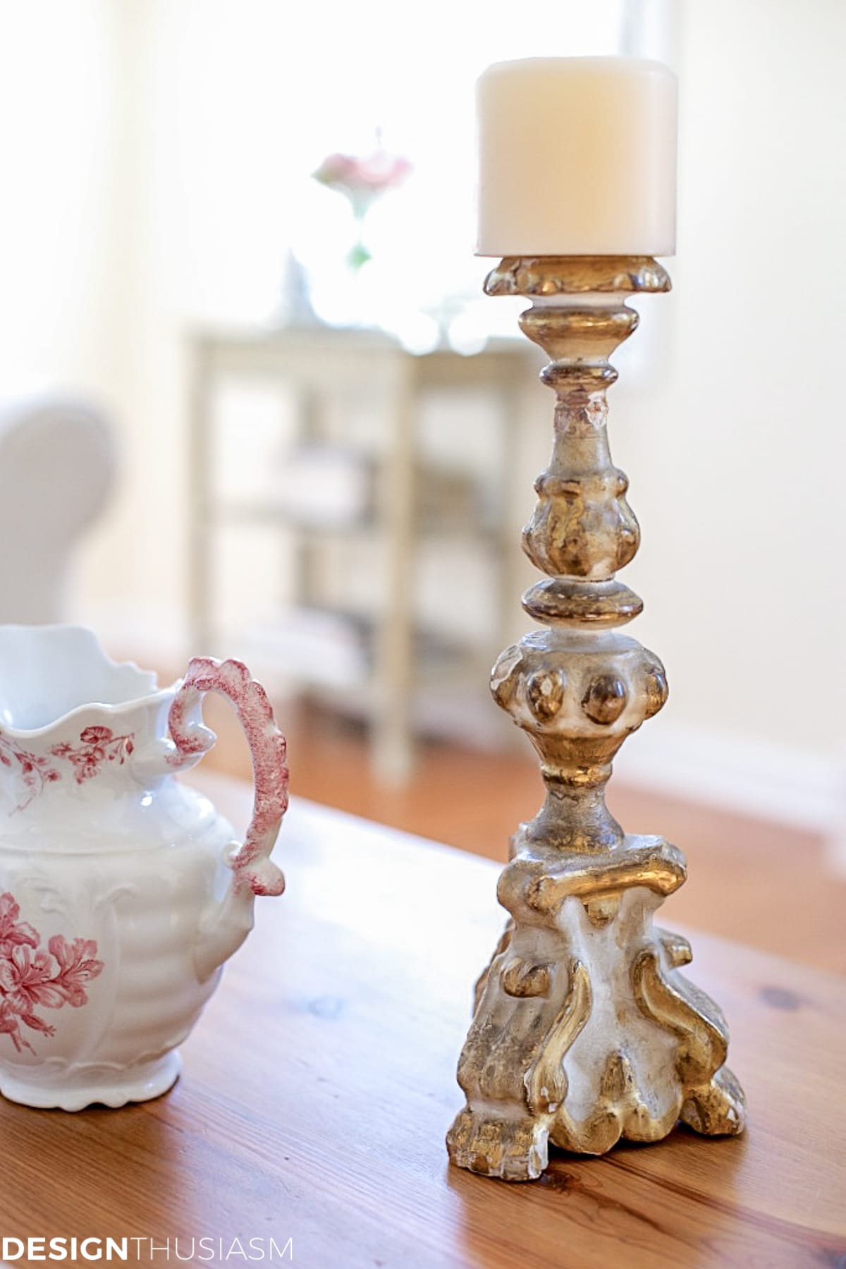vintage candlestick in french country living room