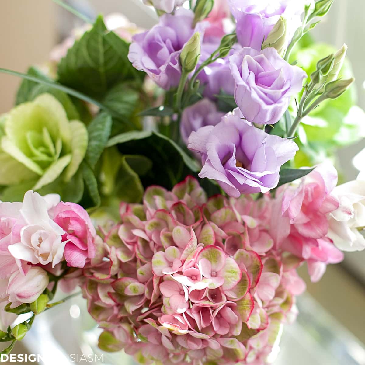 floral bouquet on living room occasional tables