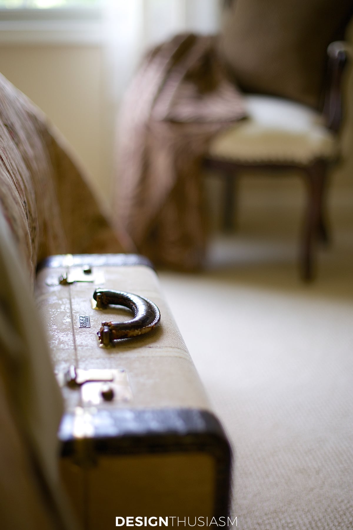 Masculine bedroom decor vintage suitcase
