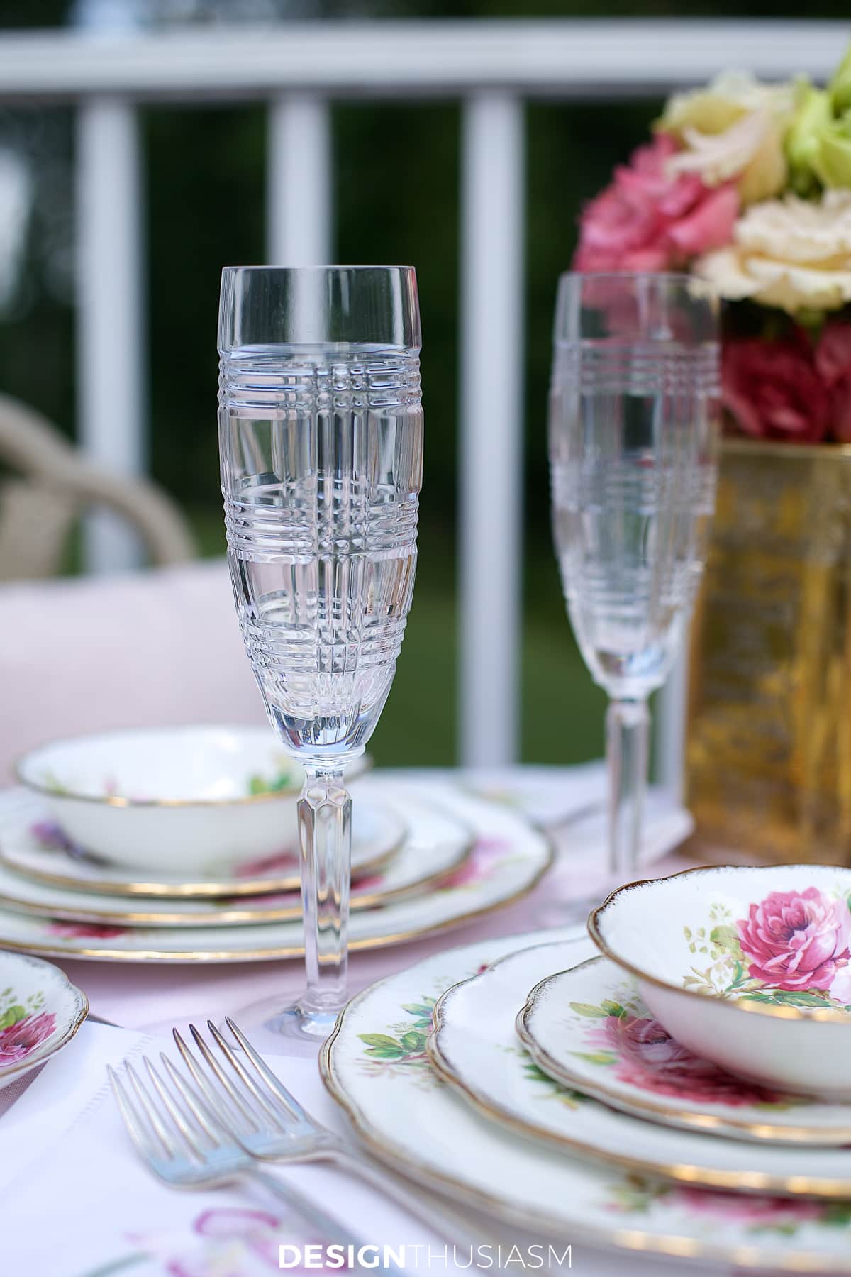french outdoor tea table crystal flutes