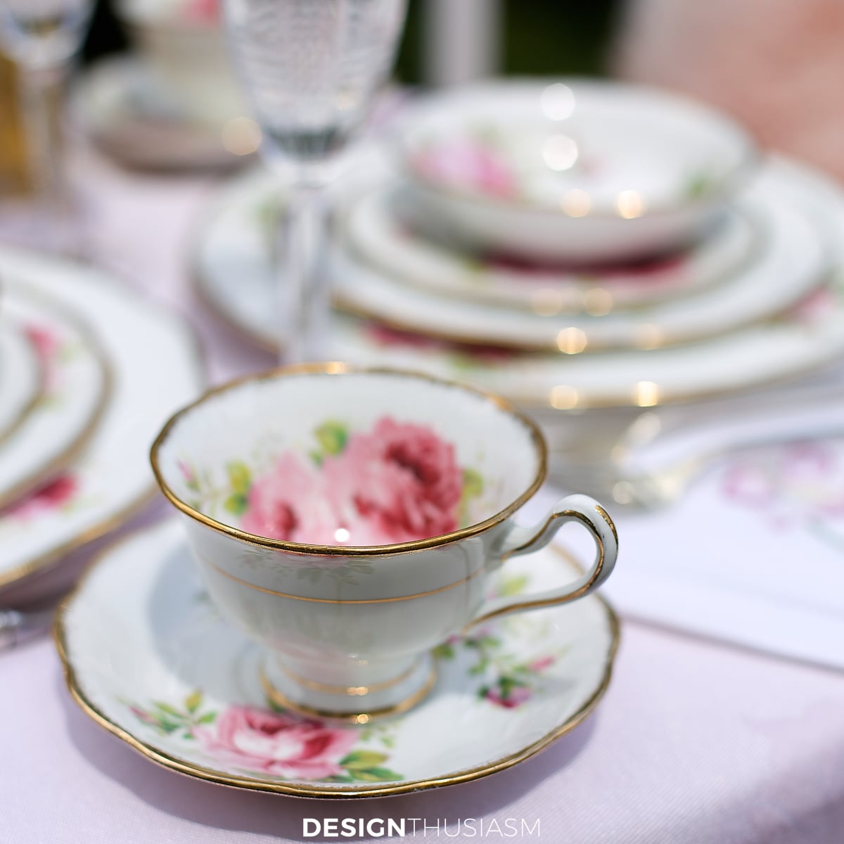 french outdoor tea table rose tea cup