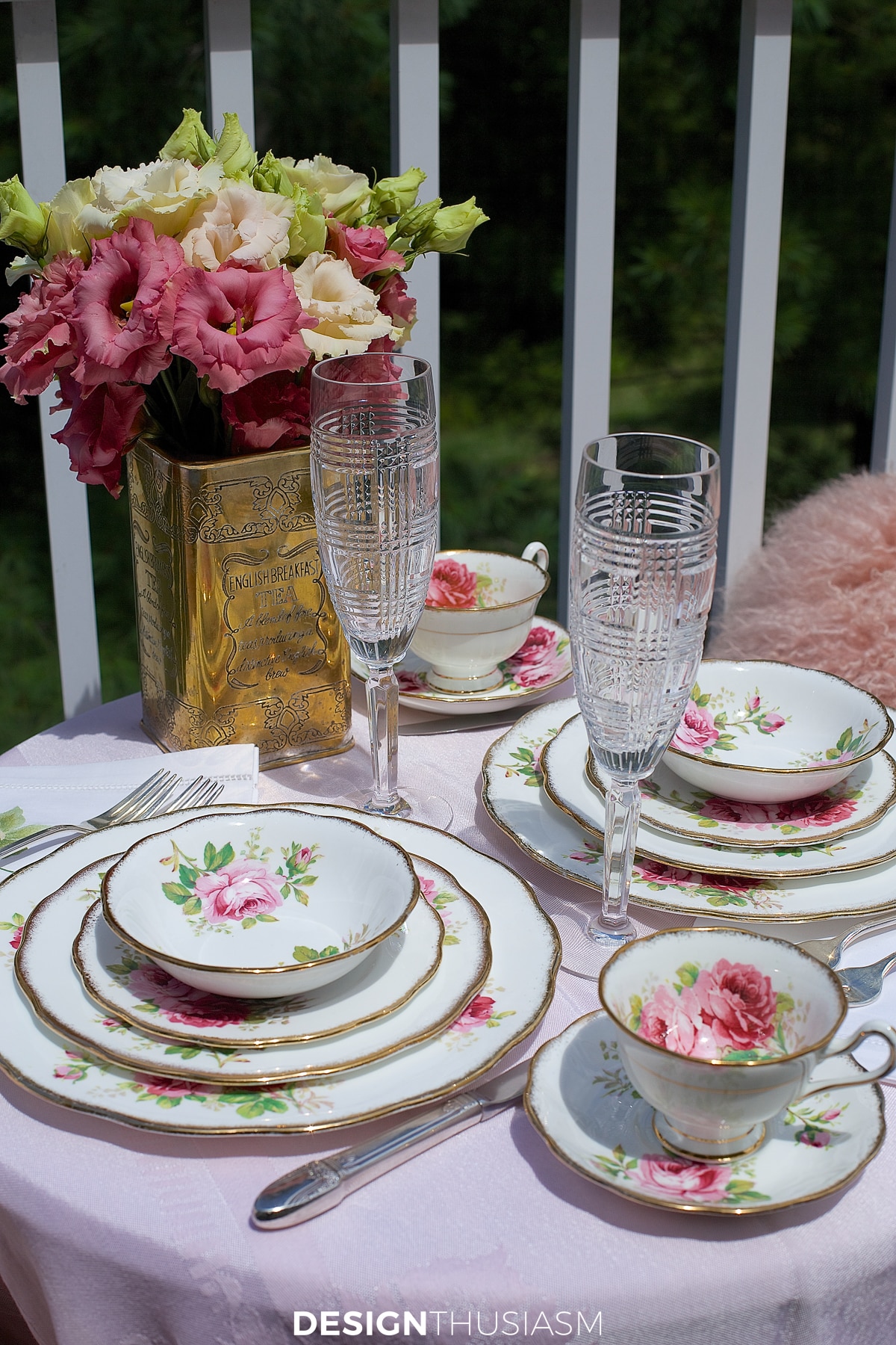 french outdoor tea table china place settings