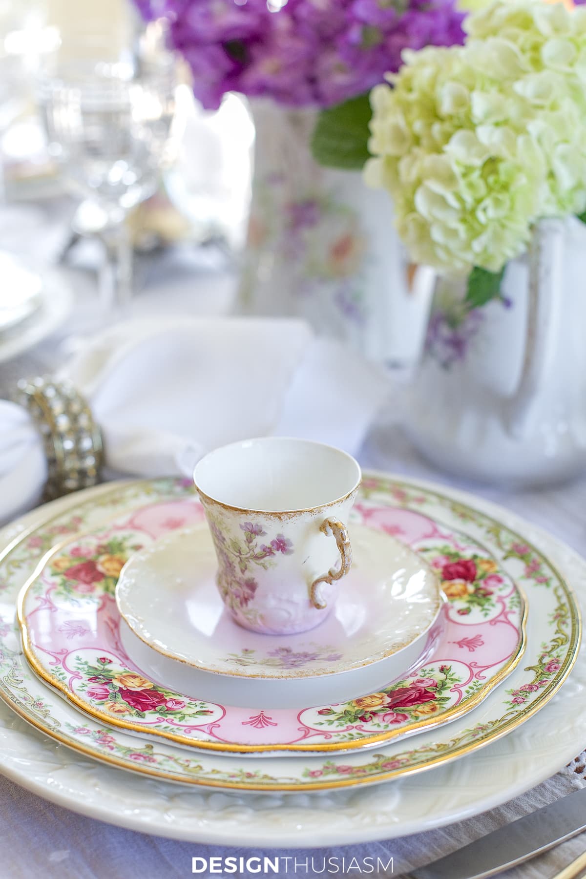 vintage china tablescape