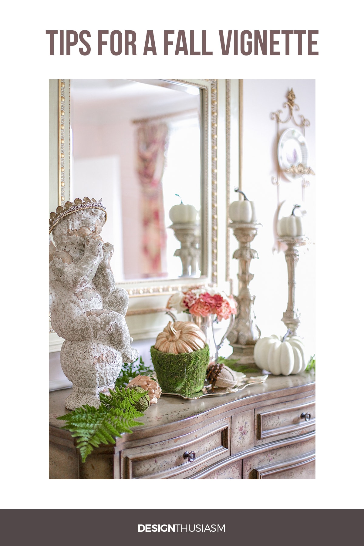 autumn decorations in a fall vignette