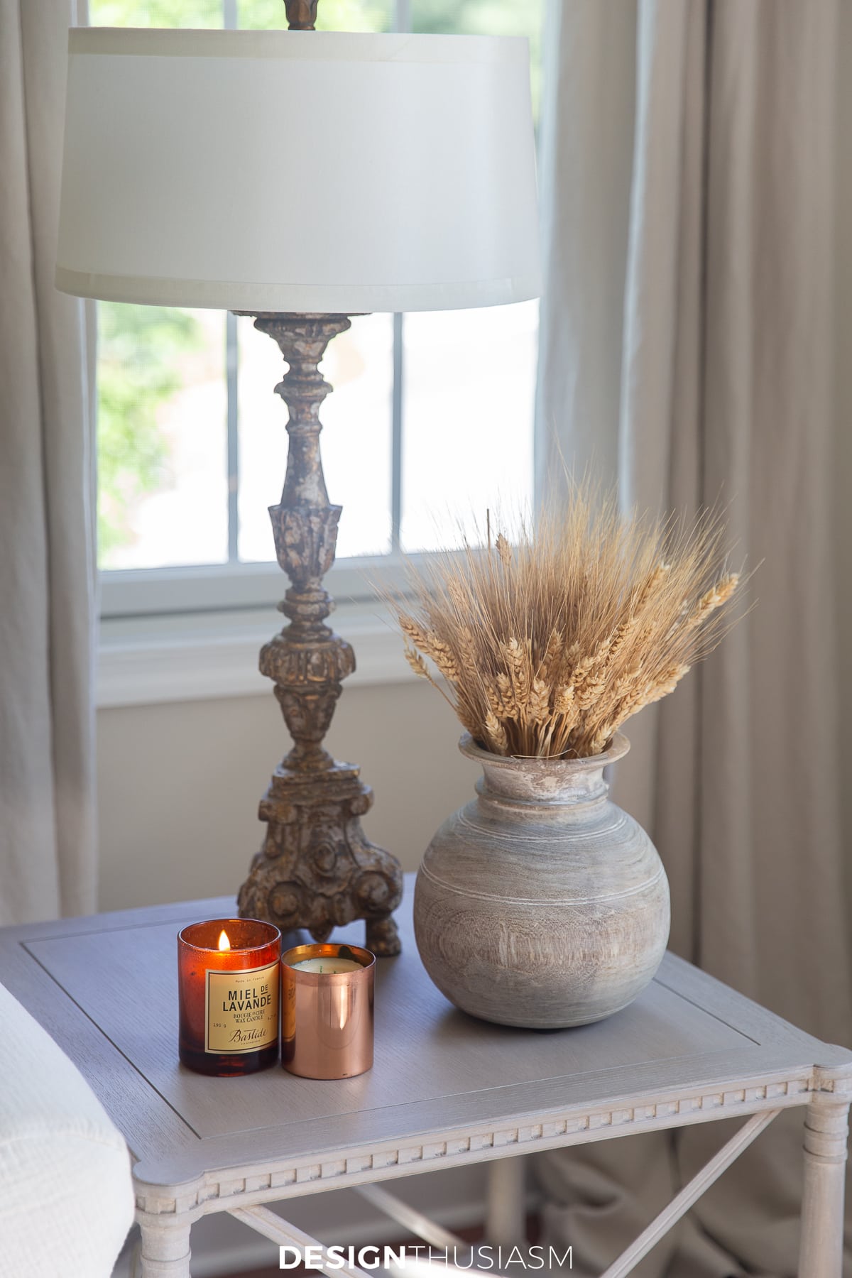 fall living room candles on a side table