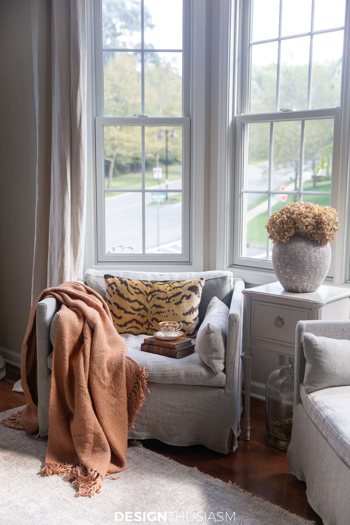 fall living room front window