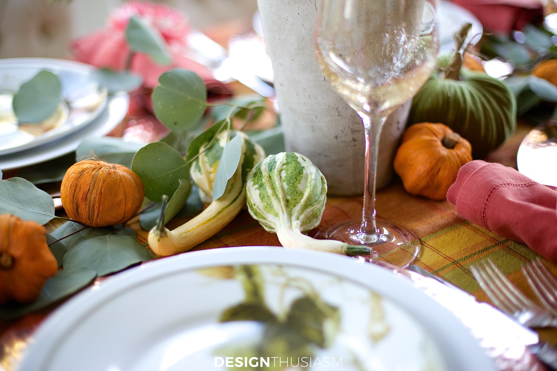 gourds in a fall tablescape