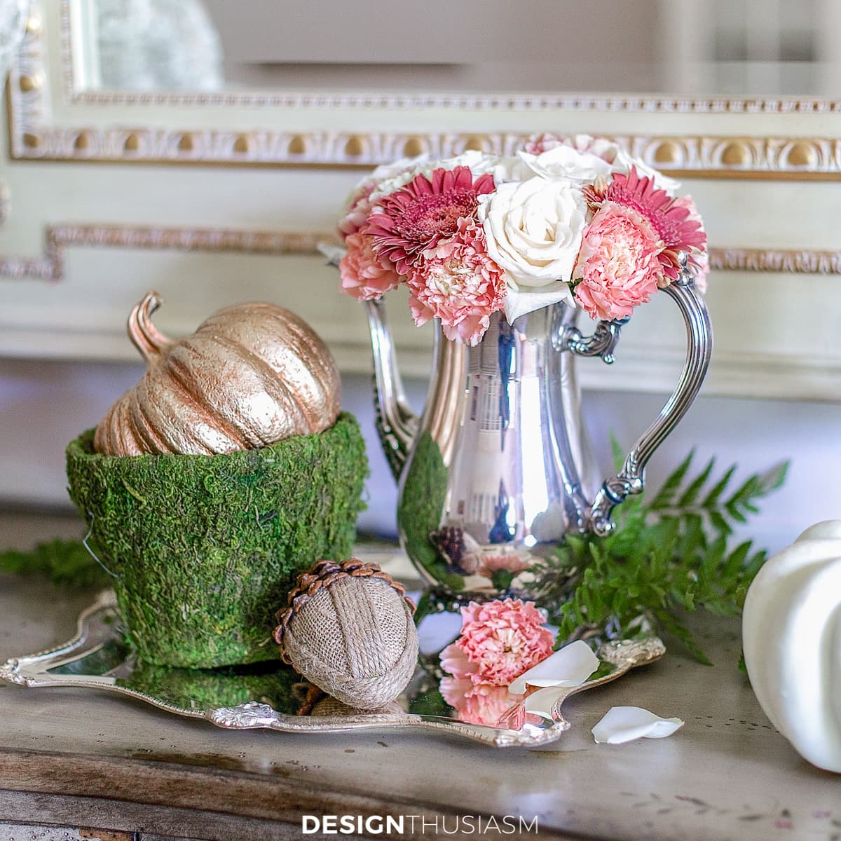 autumn decorations in a fall vignette