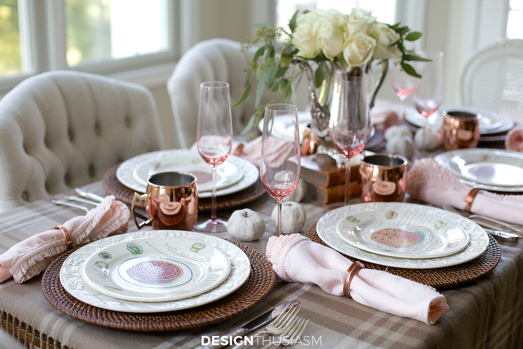 neutral fall tablescape with french plates