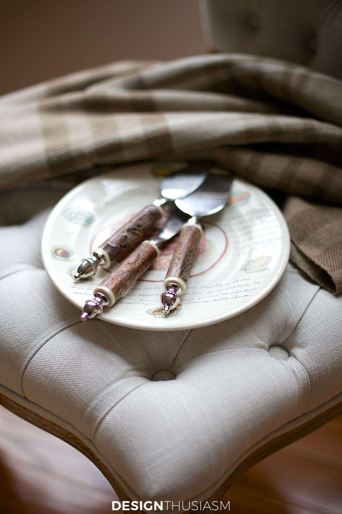 cheese knives on neutral fall tablescape