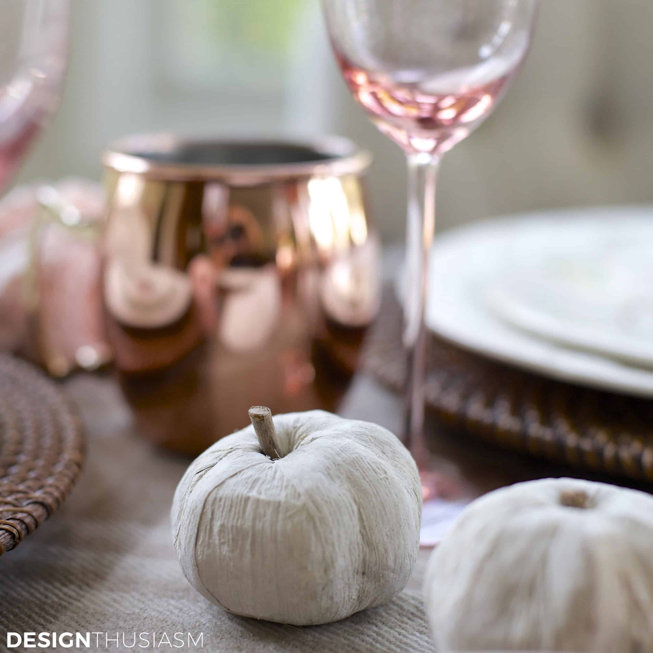craft pumpkins on neutral fall tablescape