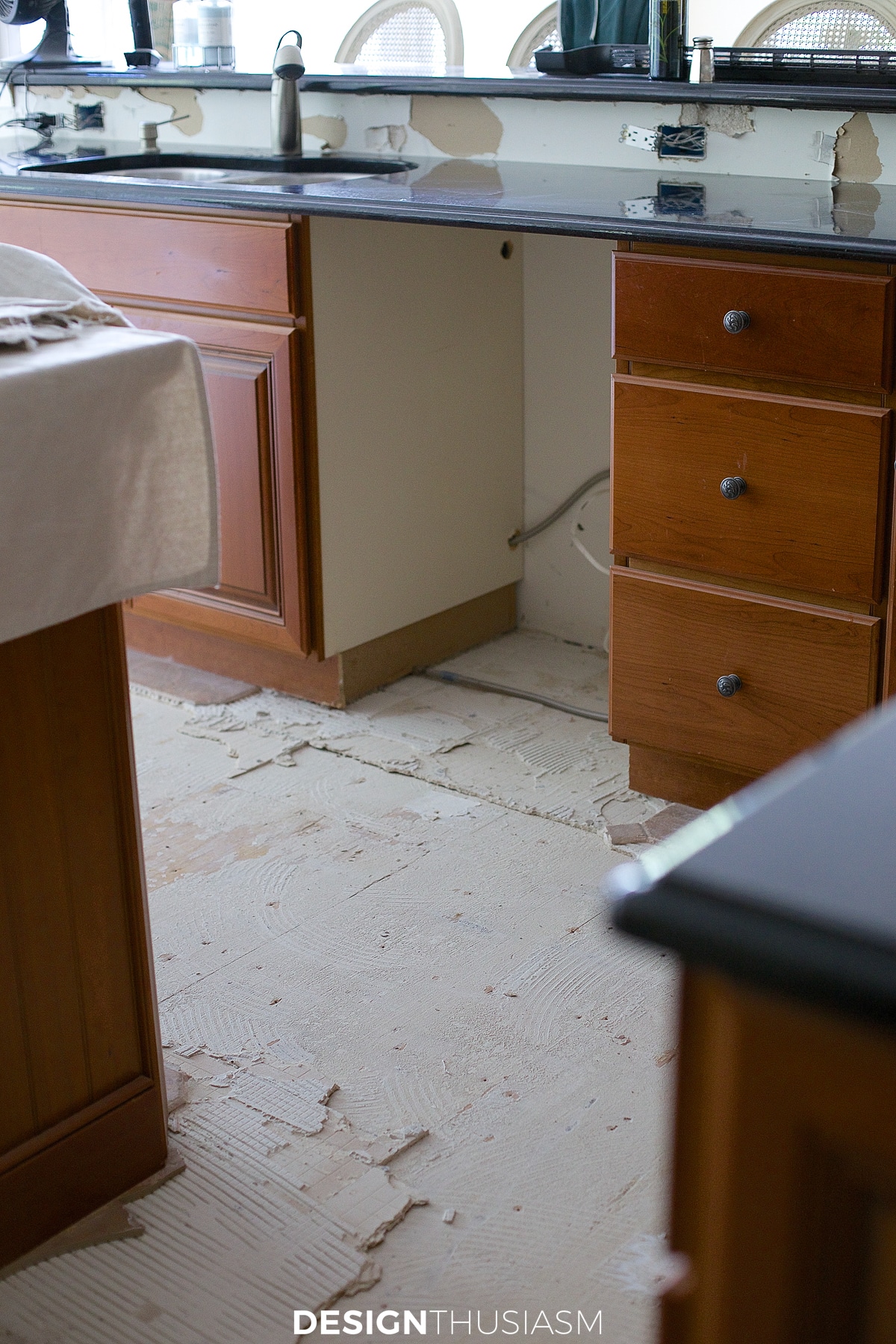 kitchen floor ripped out under dishwasher