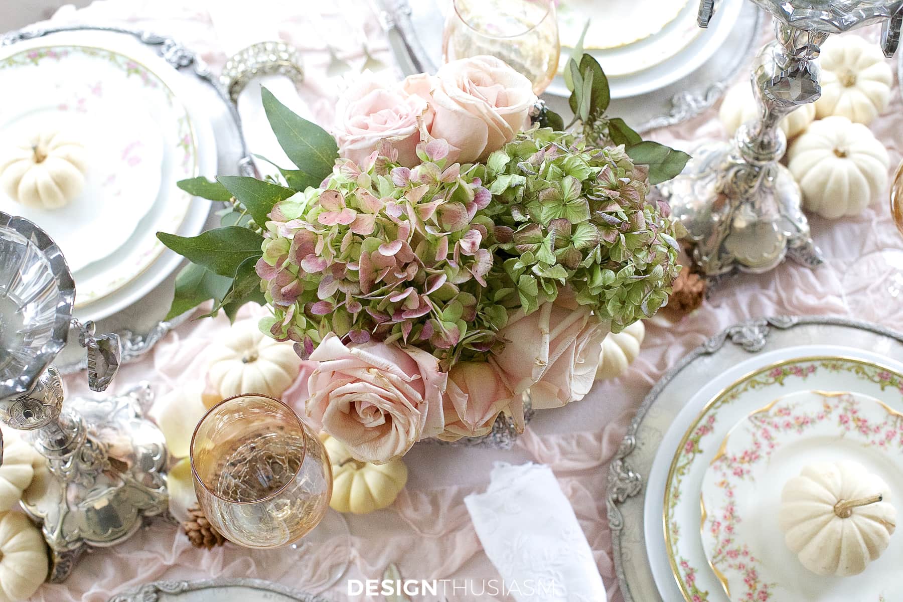 soft vintage thanksgiving table floral