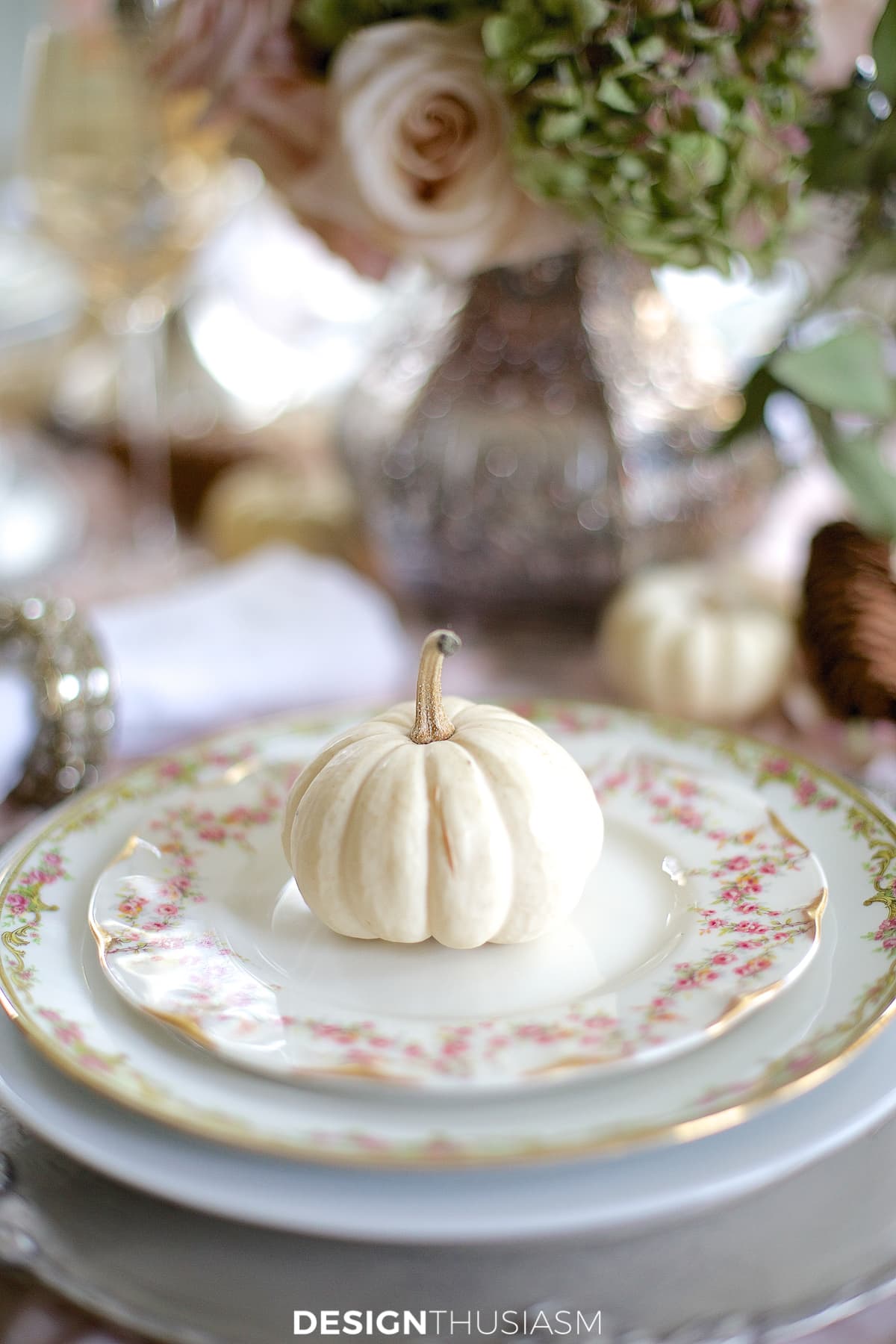 soft vintage thanksgiving table white pumpkin