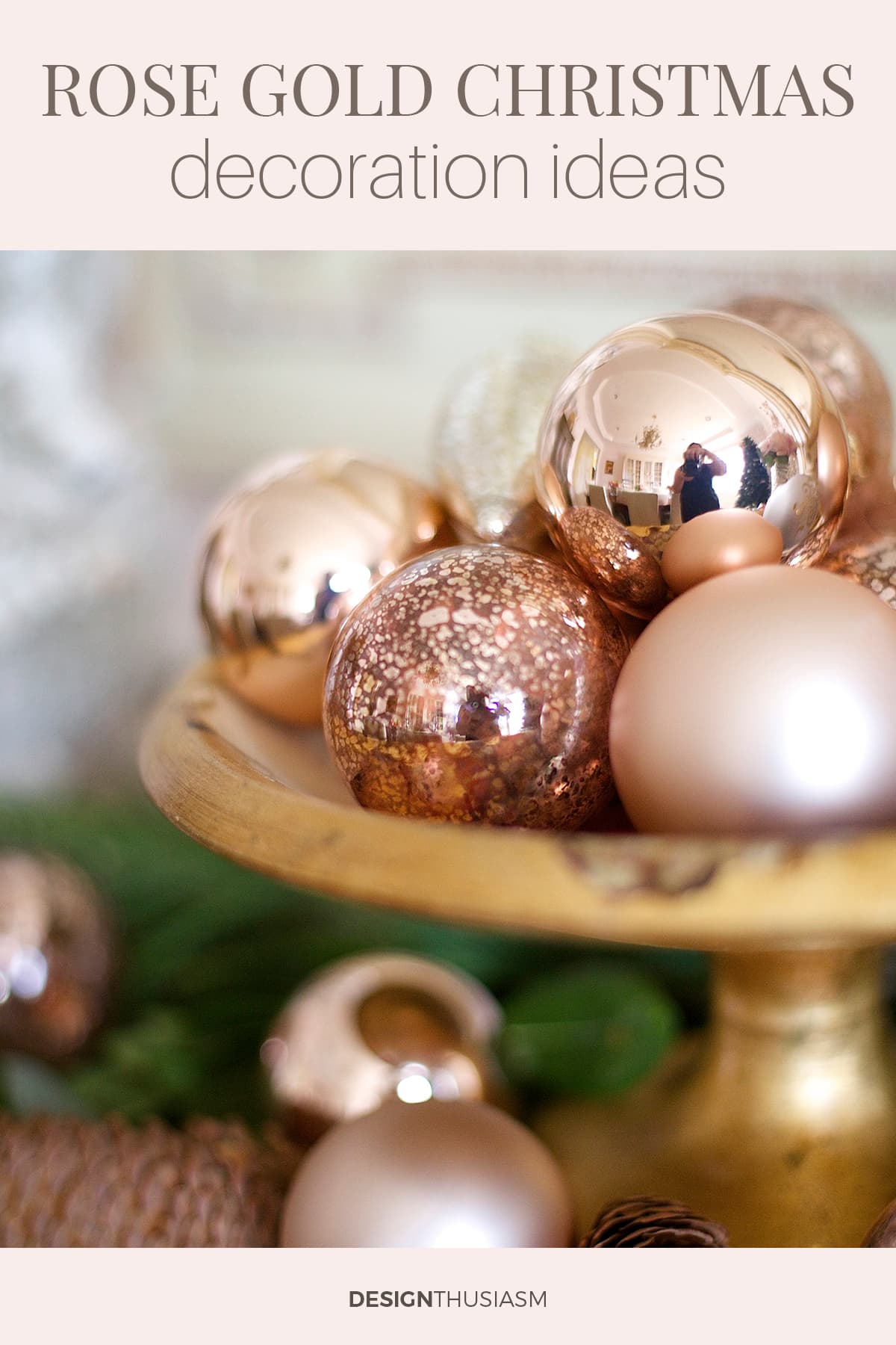 rose gold Christmas ornaments