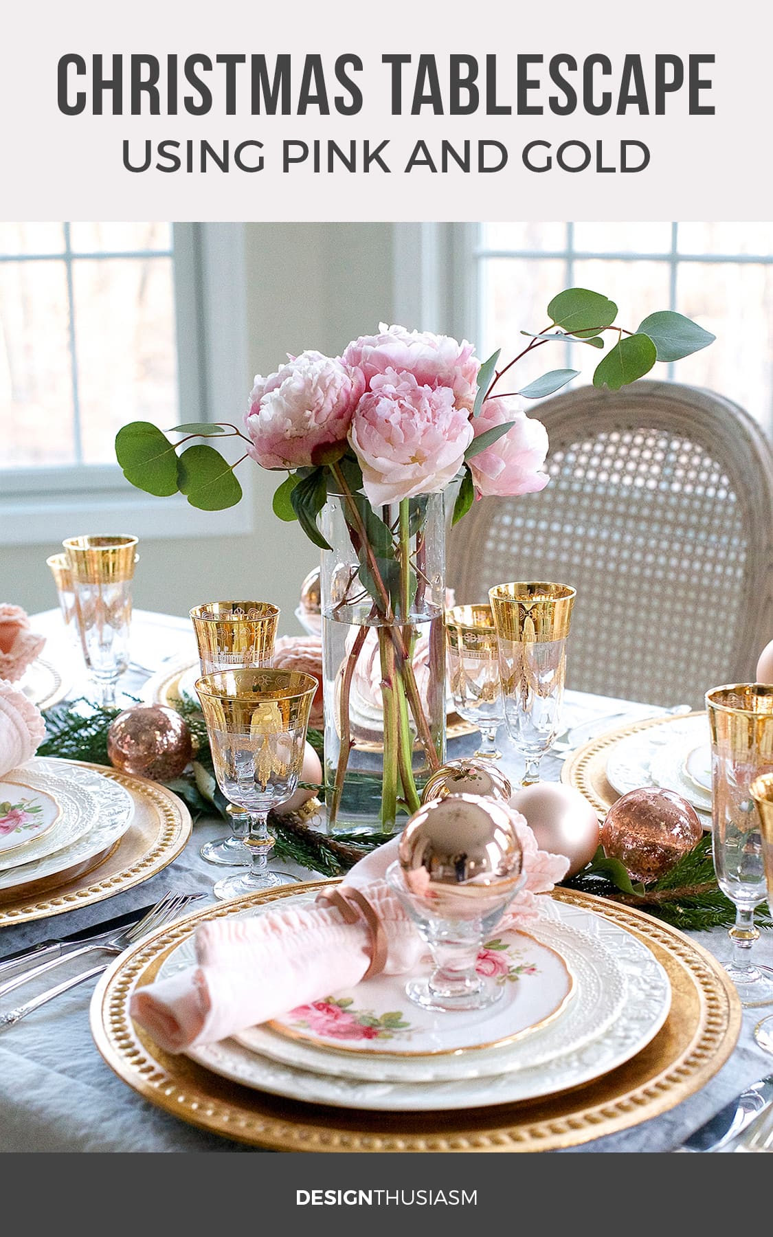 pink and gold christmas table setting