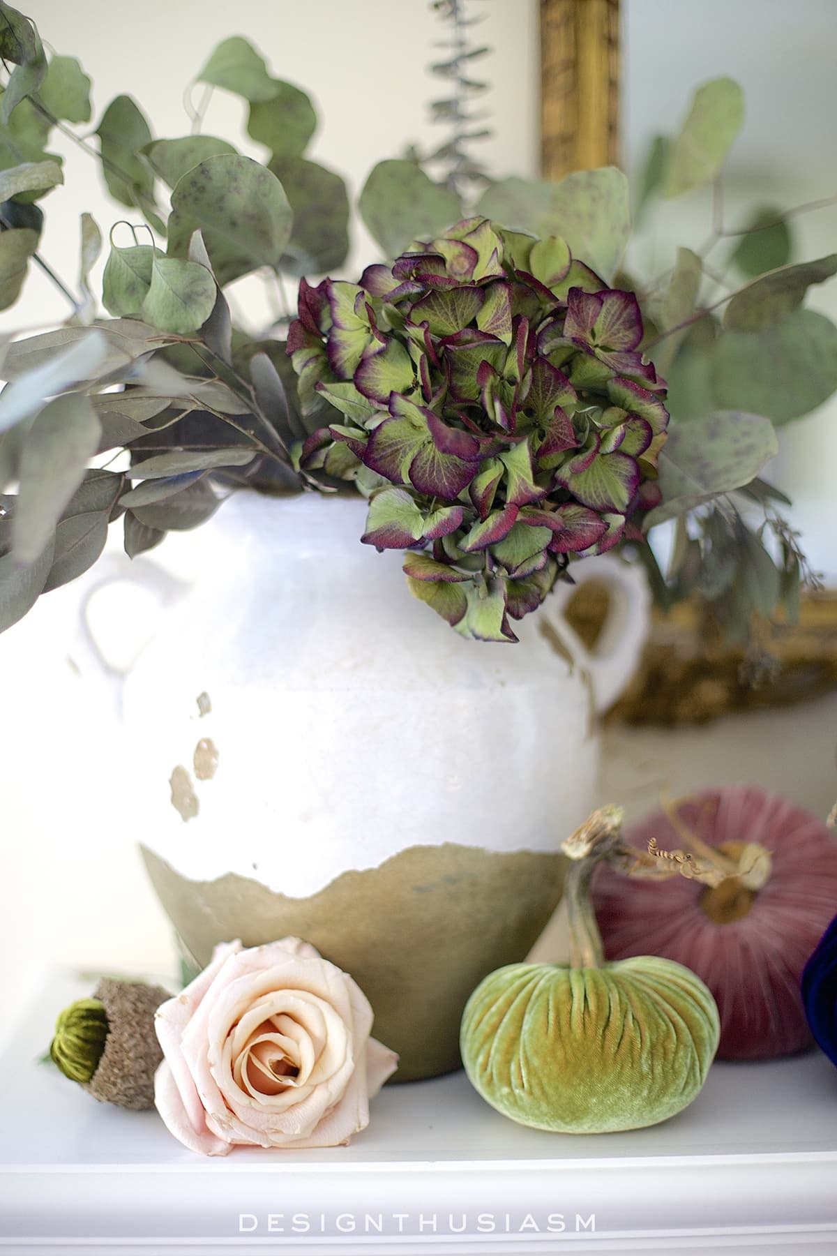 Autumn Mantel with Velvet Pumpkins | terilynadamsblog.com