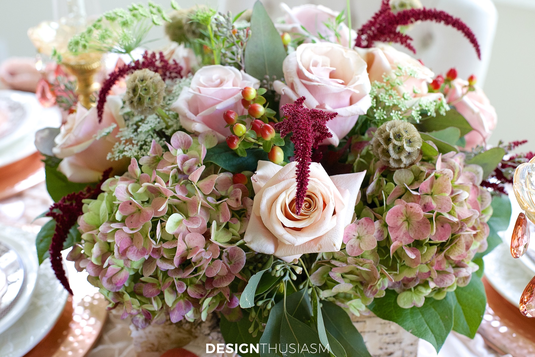 Copper Thanksgiving table floral