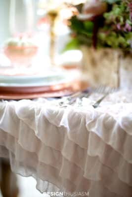 Copper Thanksgiving table ruffle tablecloth