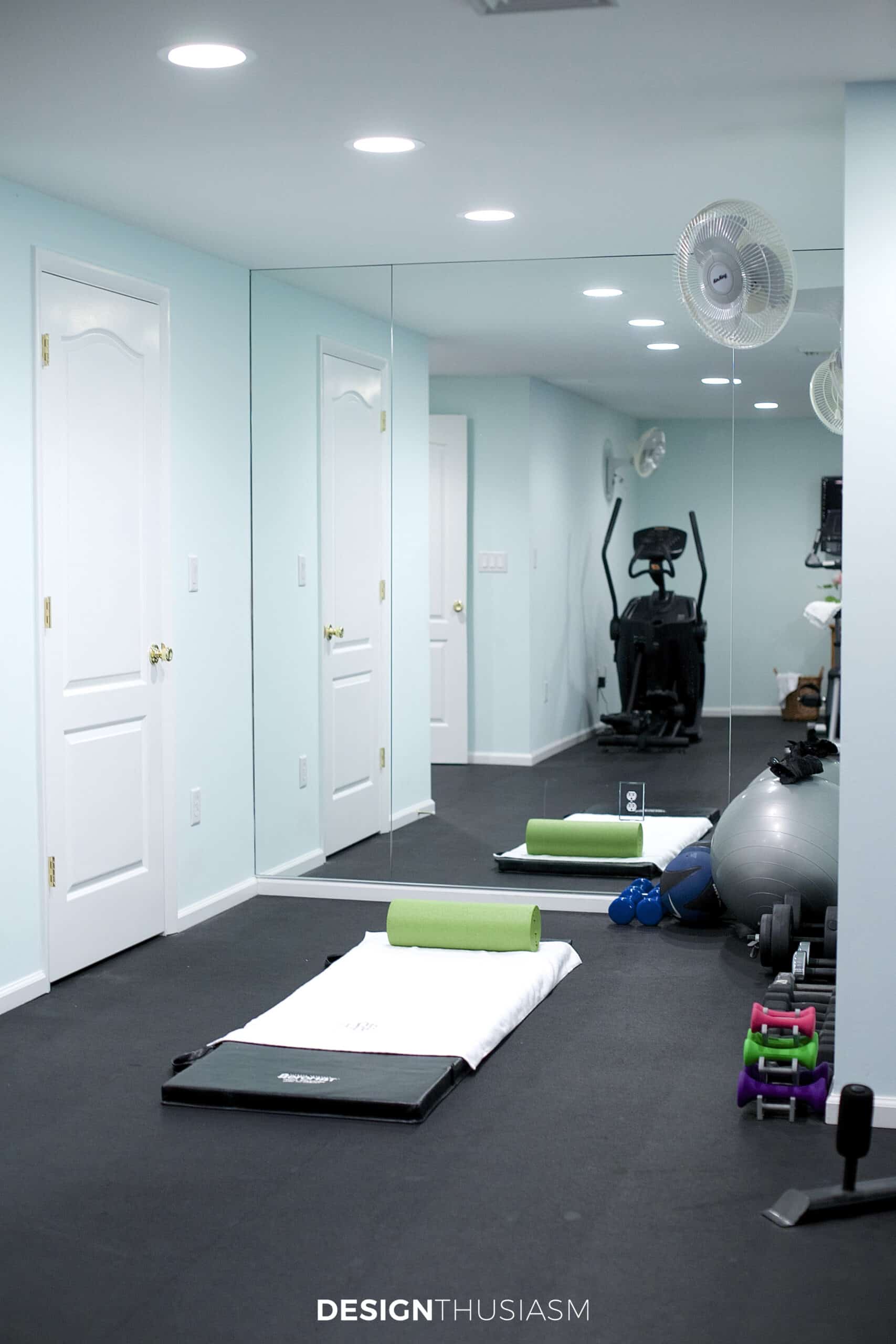Home gym mirrored wall