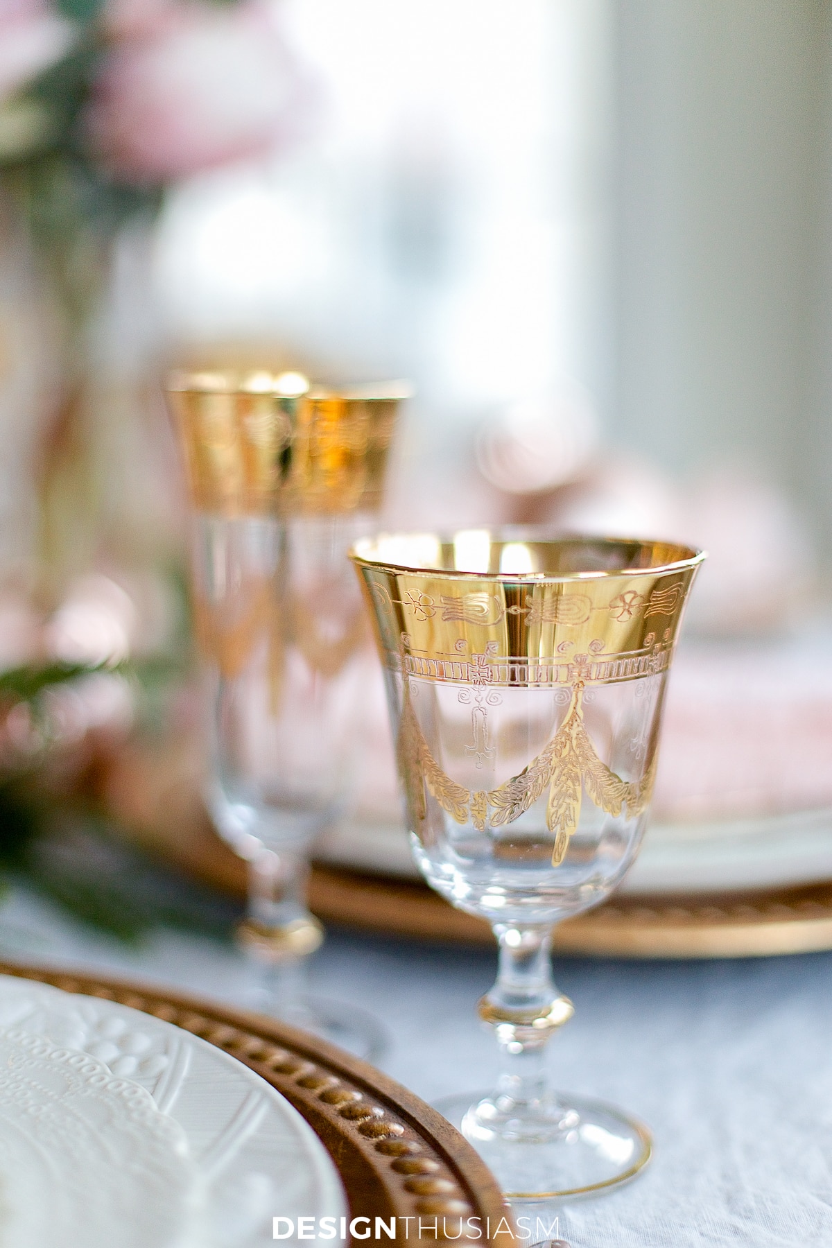 Pink & Gold Xmas Table goblets