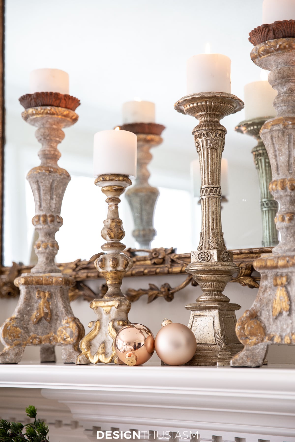 Rose gold Christmas mantel decorations