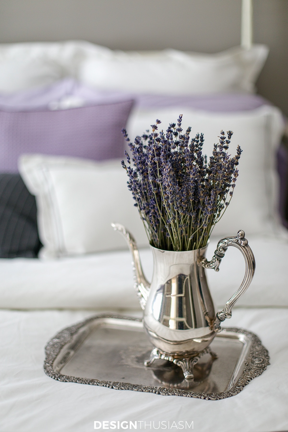 lavender in the lilac and grey bedroom