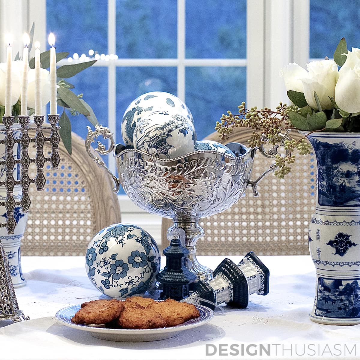 Using Blue and White Chinoiserie for Hanukkah Decorations | terilynadamsblog.com