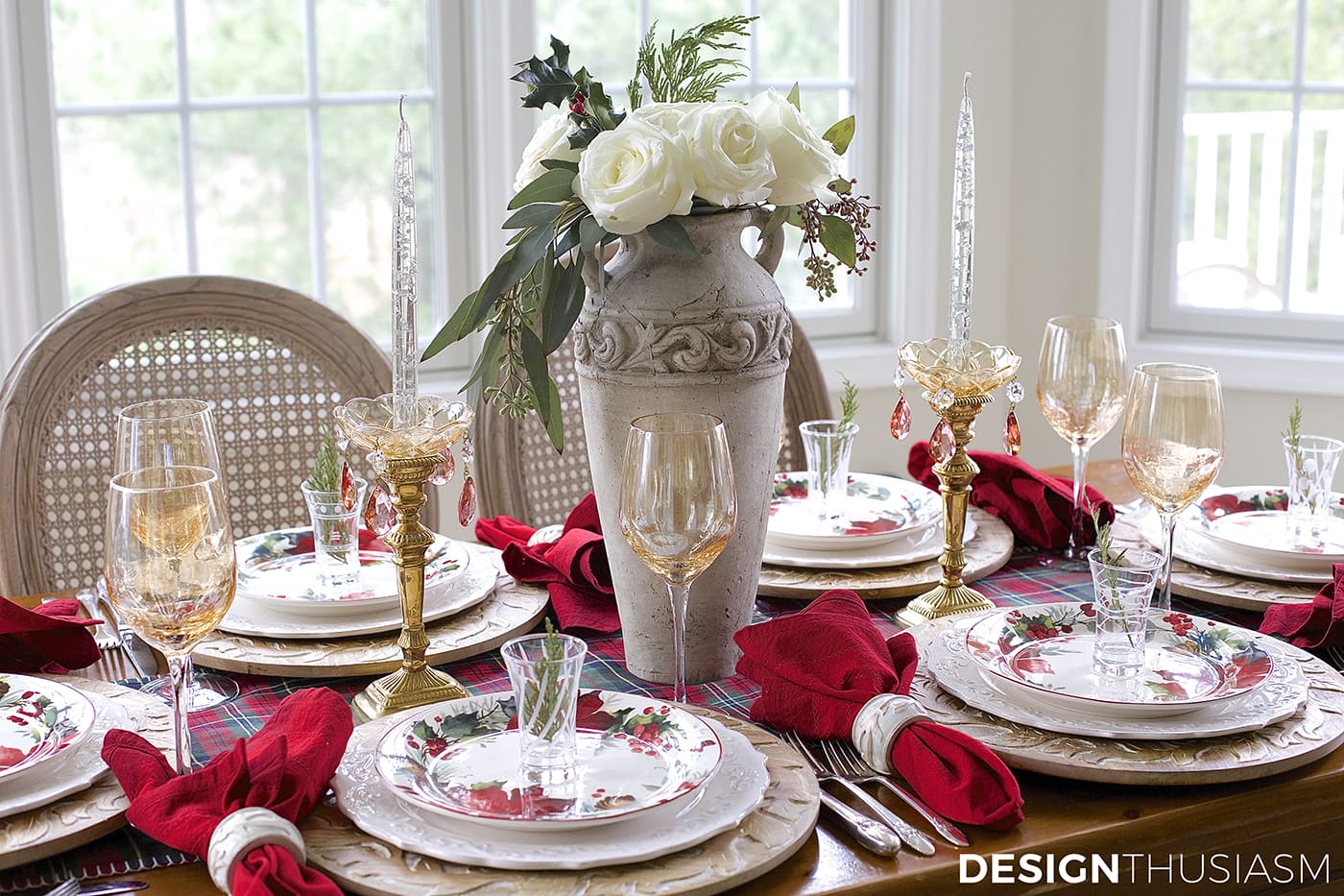 Cozy Christmas Tablescape with Floral and Plaid | terilynadamsblog.com