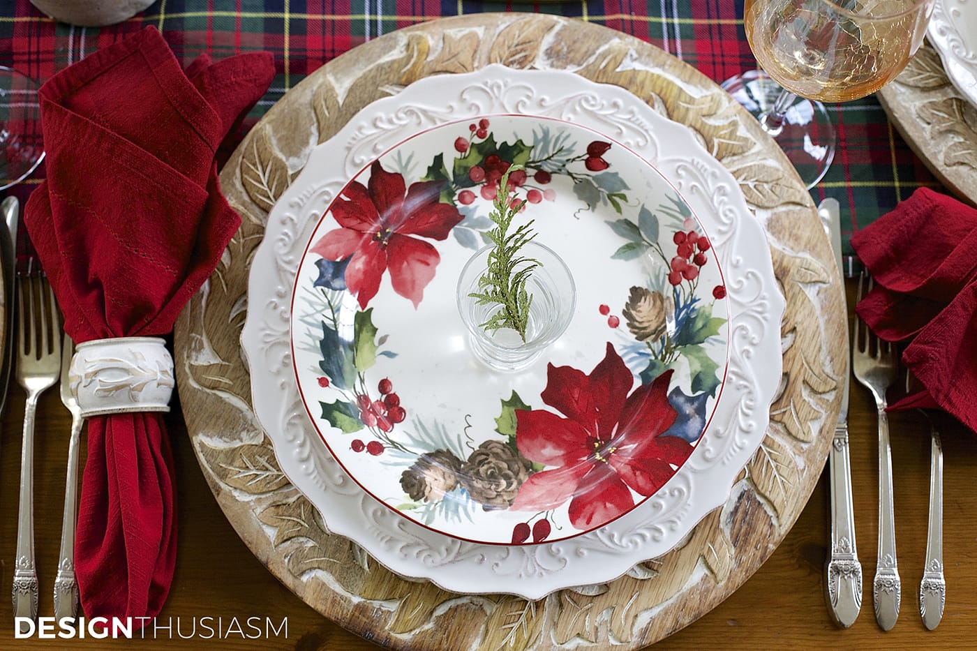 Cozy Christmas Tablescape with Floral and Plaid | terilynadamsblog.com