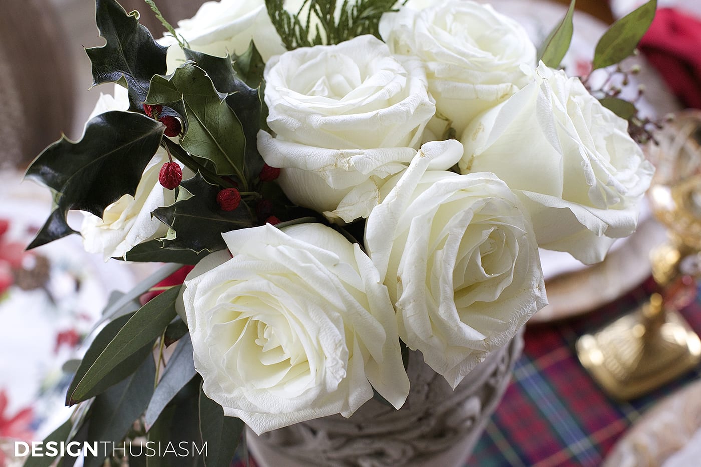 Cozy Christmas Tablescape with Floral and Plaid | terilynadamsblog.com