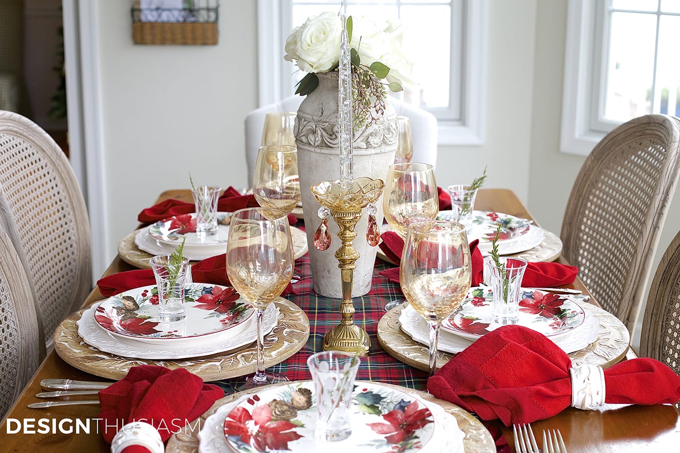 Cozy Christmas Tablescape with Floral and Plaid | terilynadamsblog.com