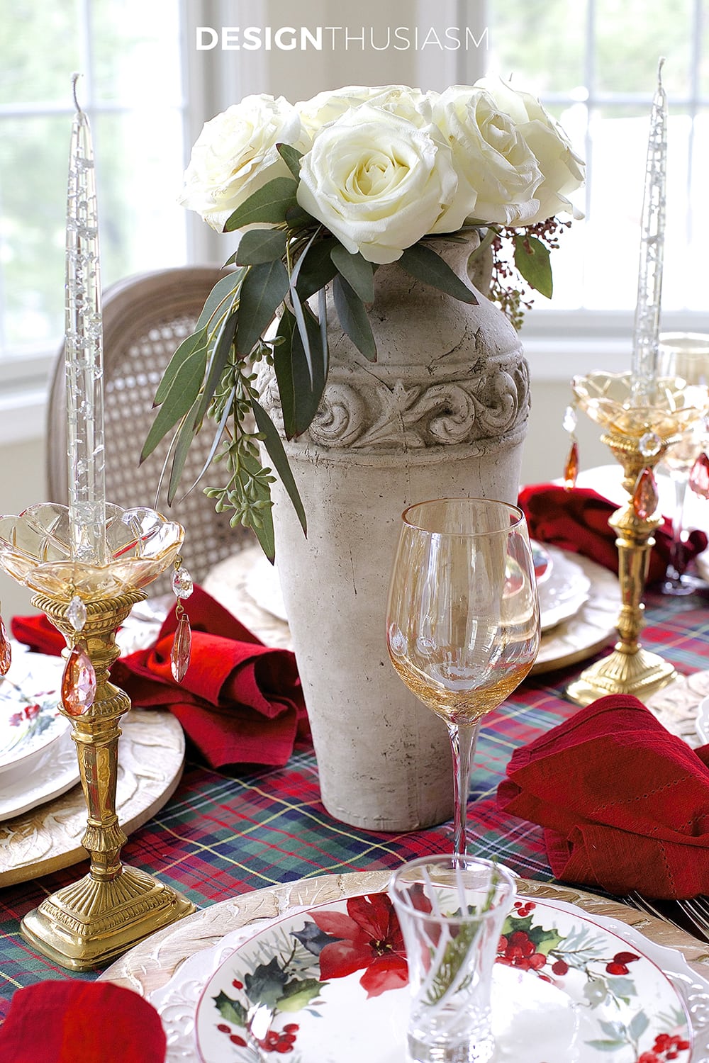 Cozy Christmas Tablescape with Floral and Plaid | terilynadamsblog.com