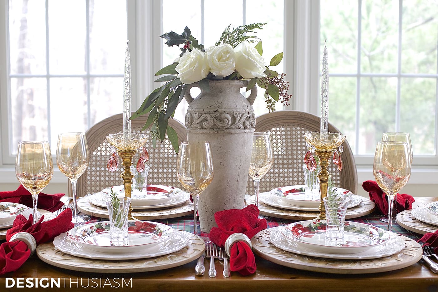 Cozy Christmas Tablescape with Floral and Plaid | terilynadamsblog.com