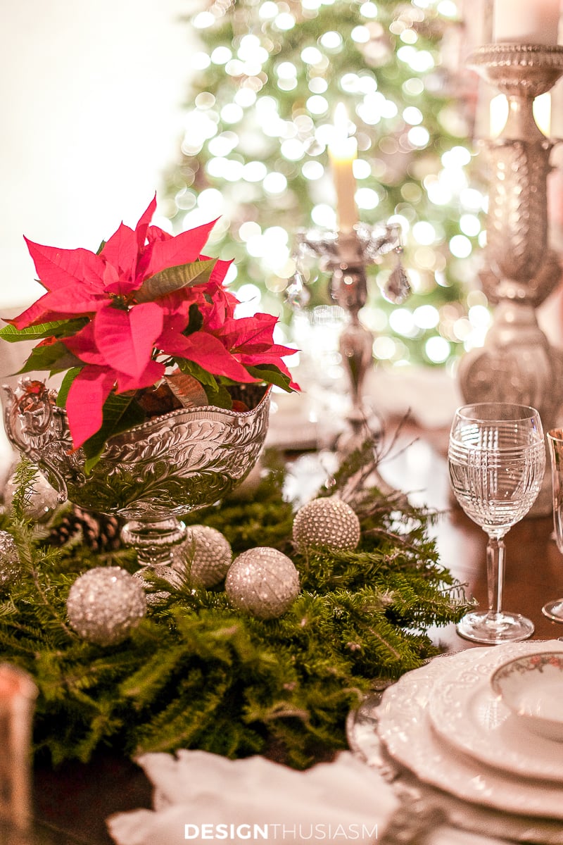 Christmas night poinsettia centerpiece