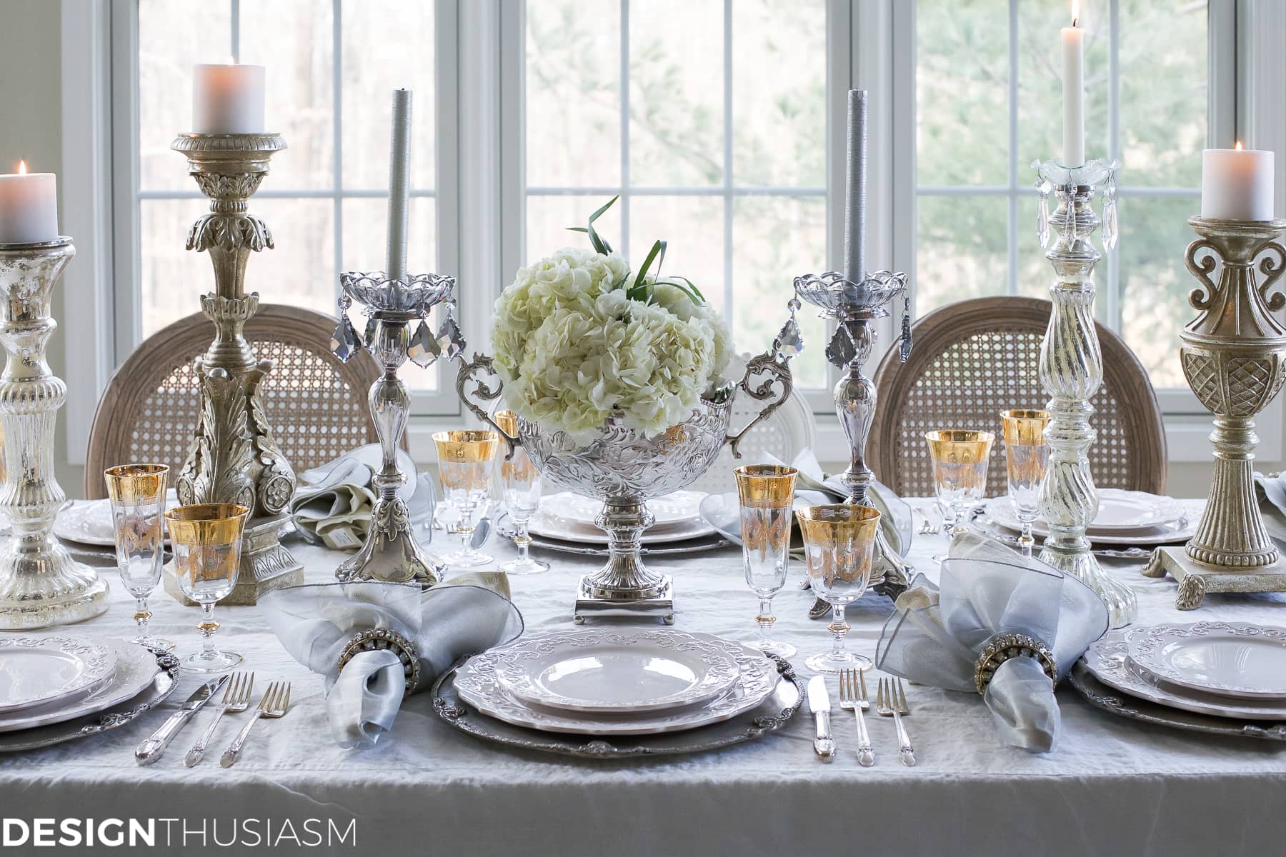 New Year's Day Brunch Table Setting with Gold and Silver-terilynadamsblog.com