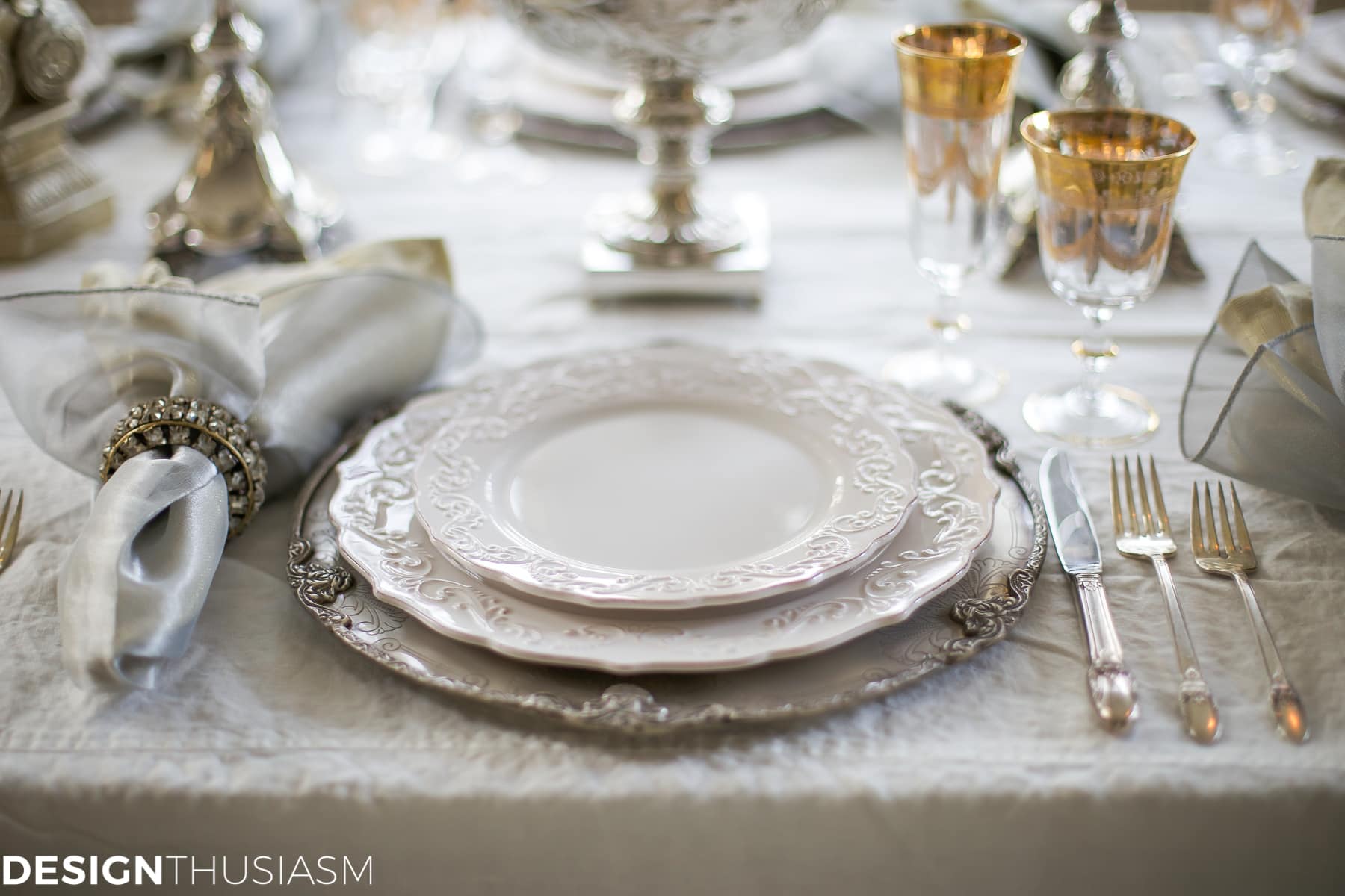 New Year's Day Brunch Table Setting with Gold and Silver-terilynadamsblog.com