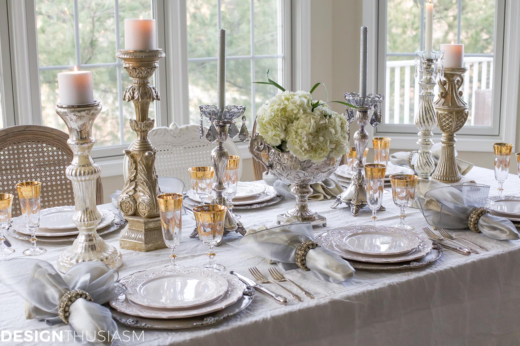 New Year's Day Brunch Table Setting with Gold and Silver-terilynadamsblog.com