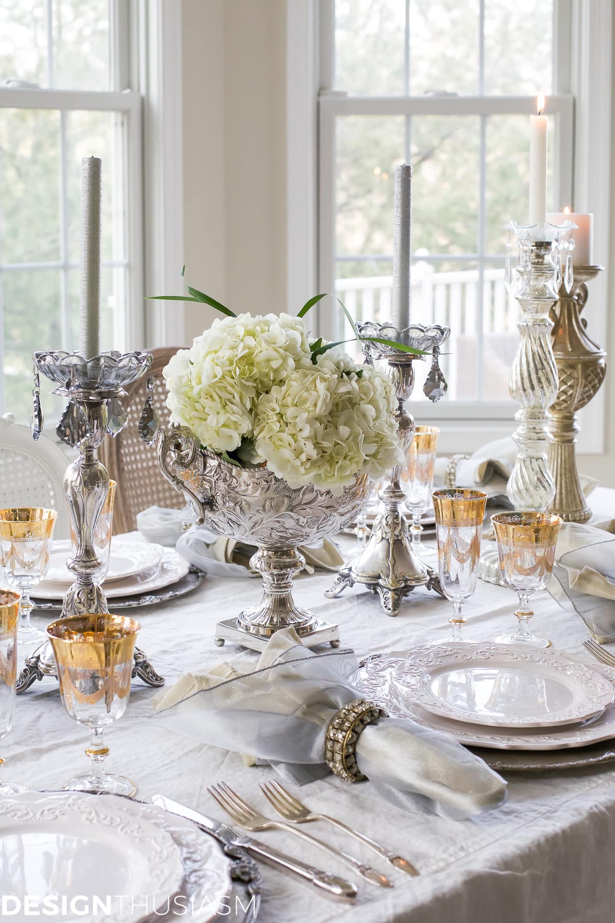 New Year's Day Brunch Table Setting with Gold and Silver-terilynadamsblog.com