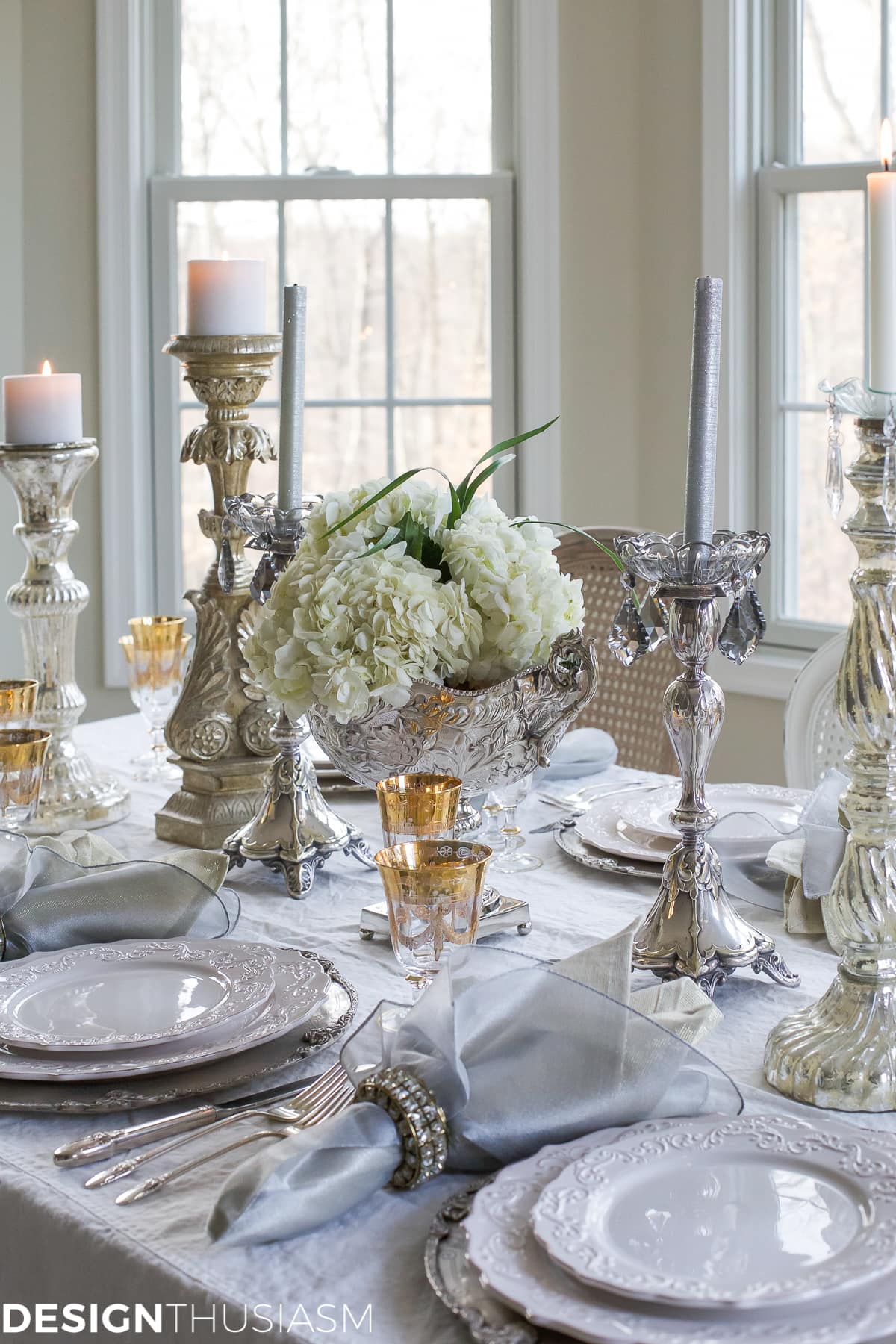 New Year's Day Brunch Table Setting with Gold and Silver-terilynadamsblog.com