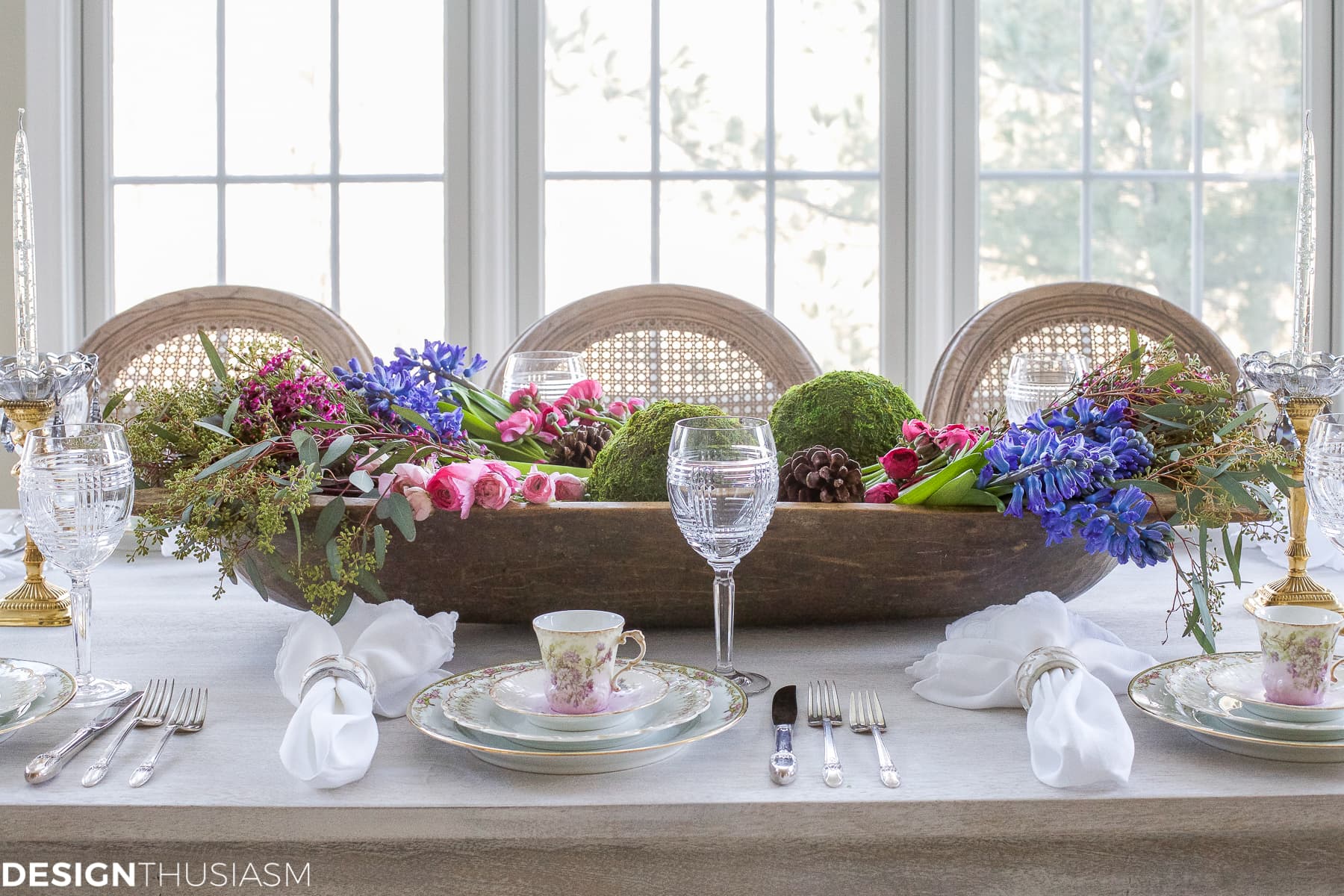 Winter Table: Vintage Dishes with a Dough Bowl Centerpiece | terilynadamsblog.com