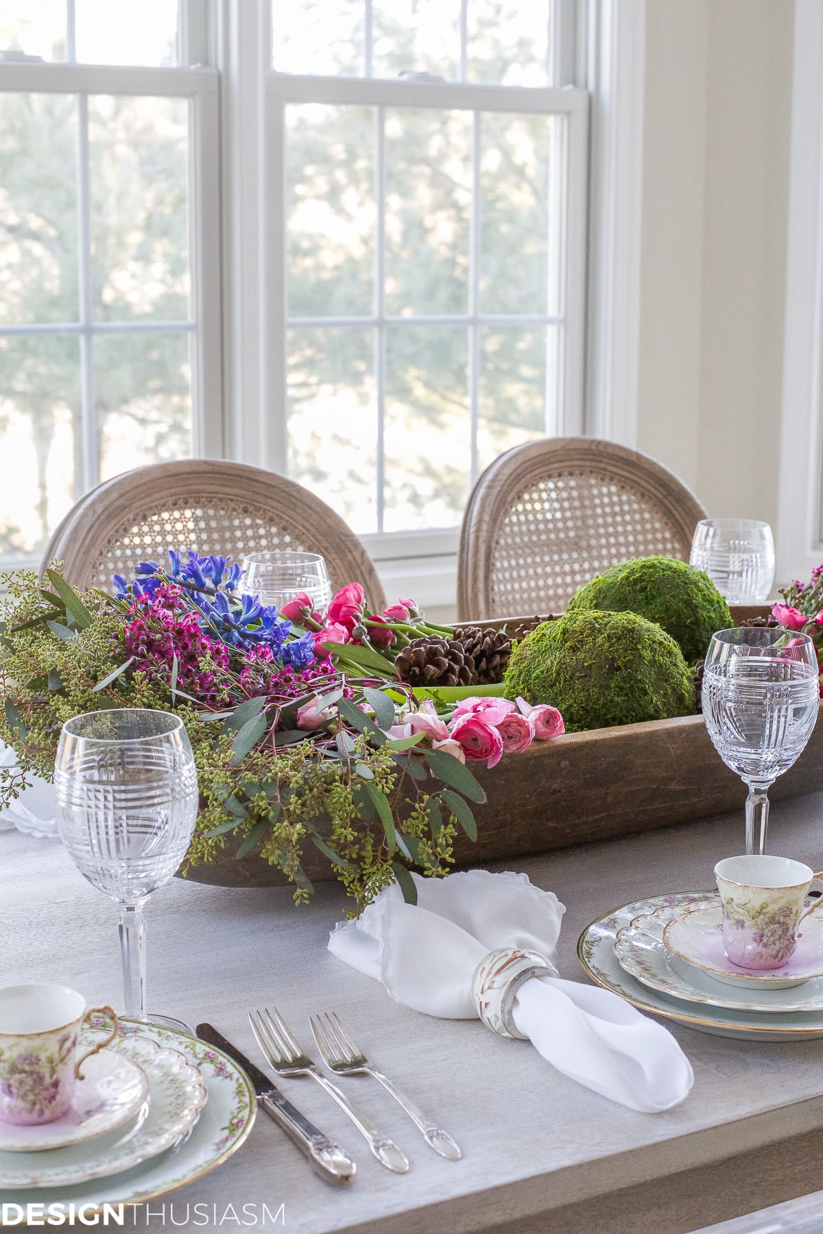 Winter Table: Vintage Dishes with a Dough Bowl Centerpiece | terilynadamsblog.com