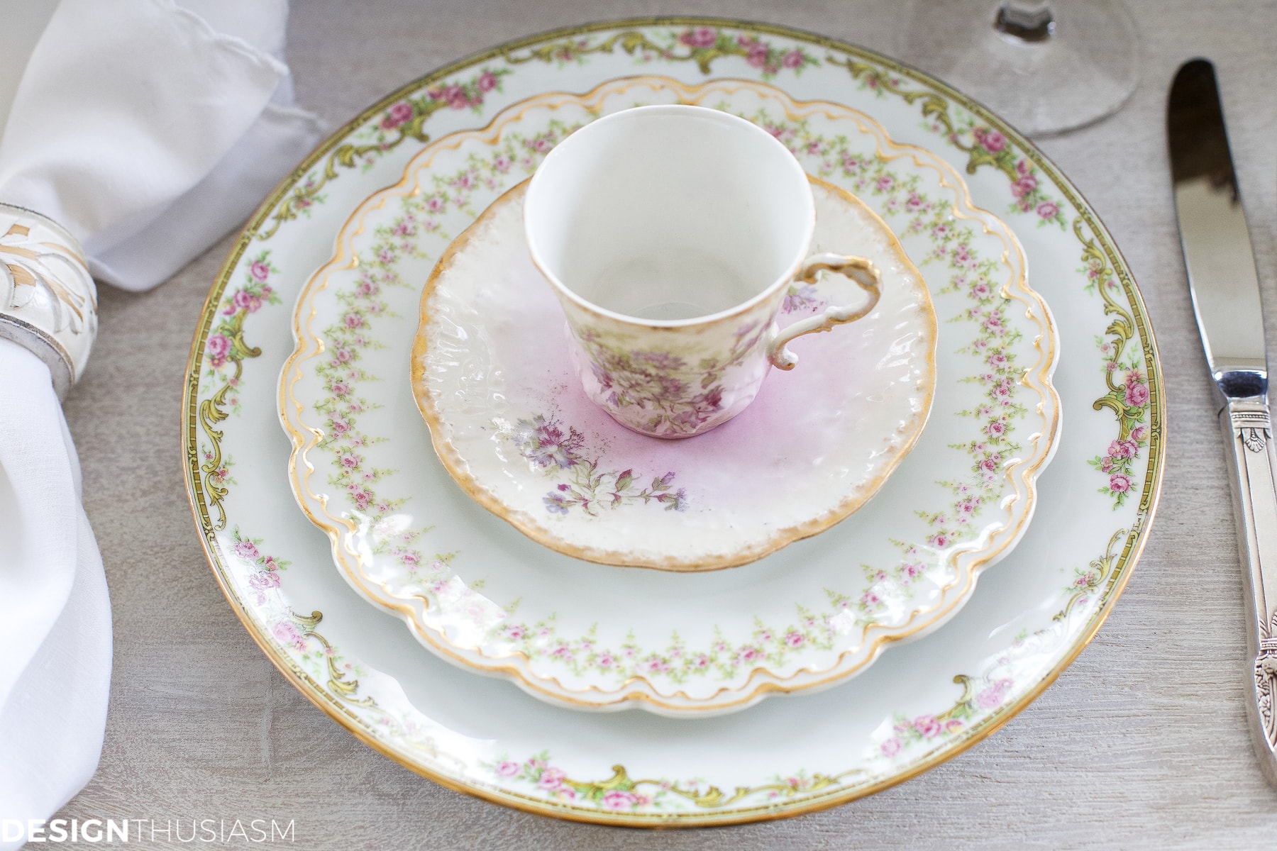 Winter Table: Vintage Dishes with a Dough Bowl Centerpiece | terilynadamsblog.com