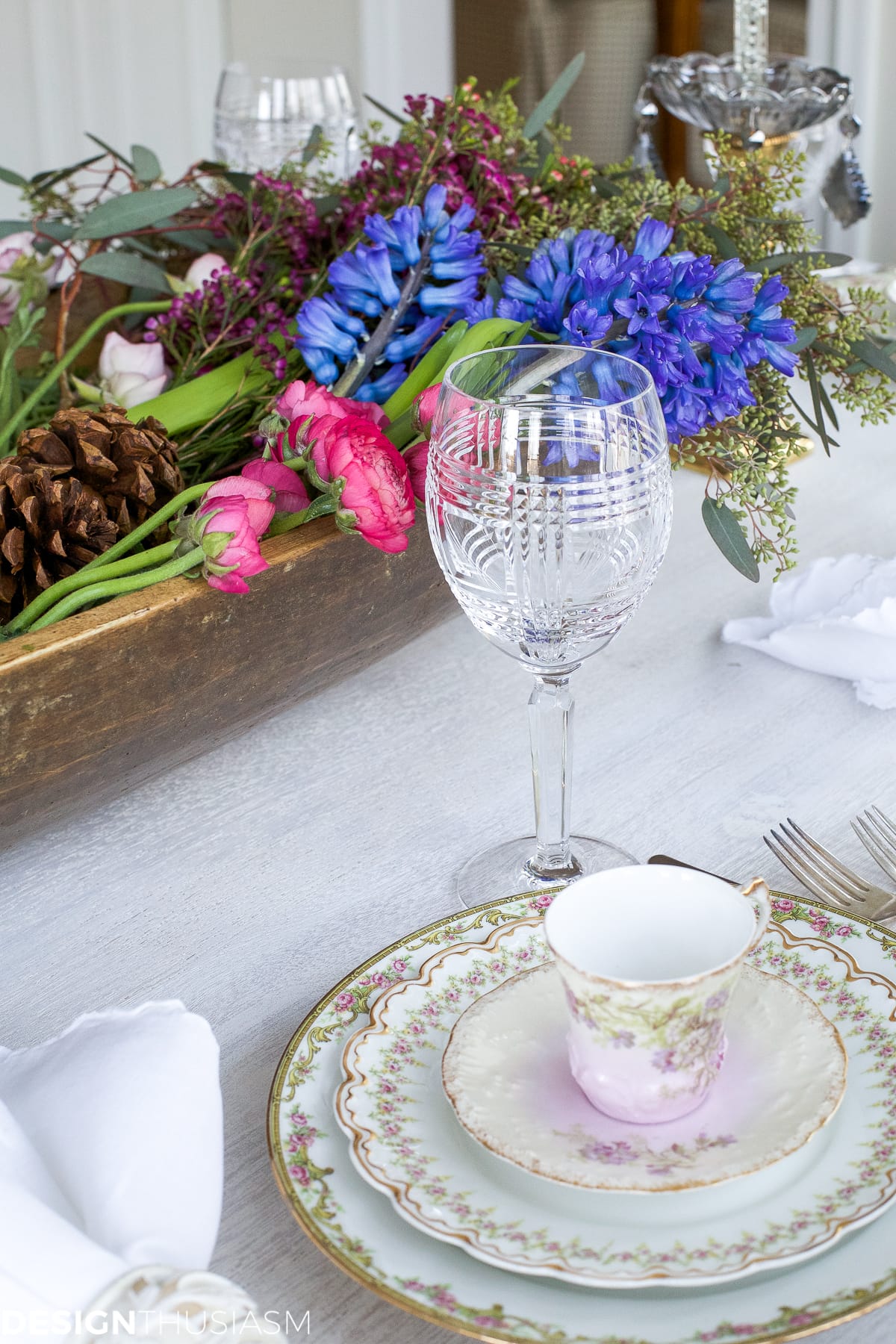 Winter Table: Vintage Dishes with a Dough Bowl Centerpiece | terilynadamsblog.com