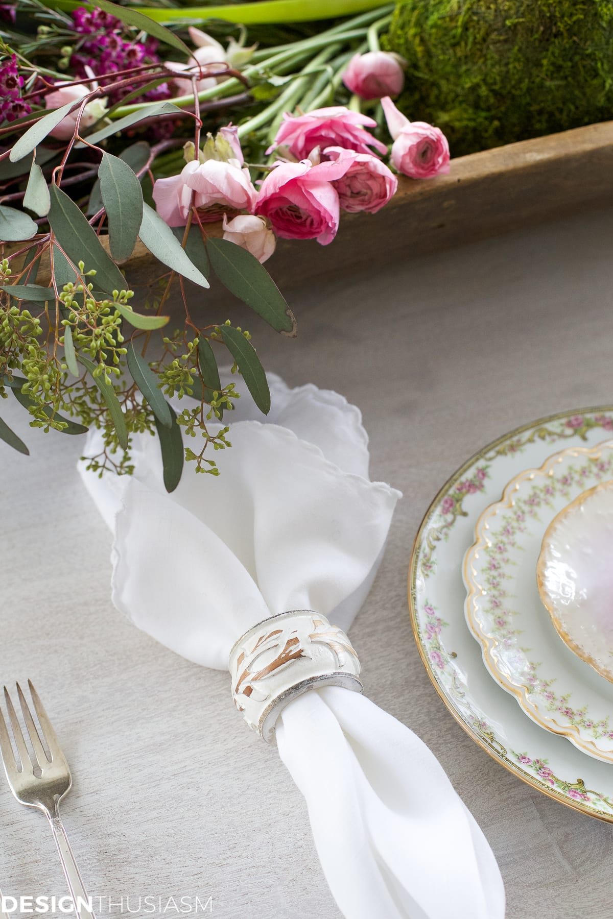 Winter Table: Vintage Dishes with a Dough Bowl Centerpiece | terilynadamsblog.com