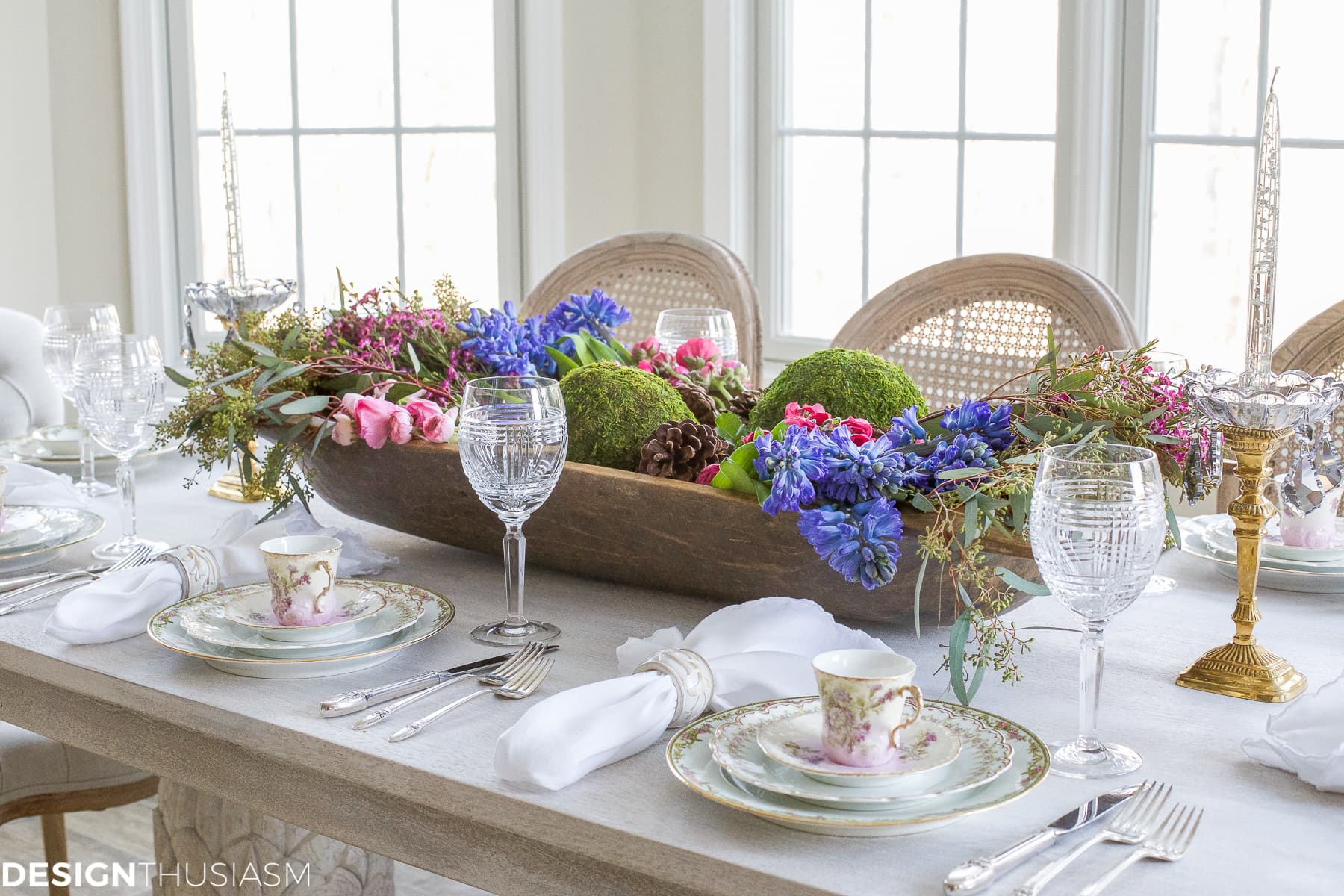 Winter Table: Vintage Dishes with a Dough Bowl Centerpiece | terilynadamsblog.com